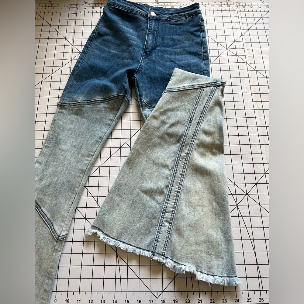 Gradient light wash bell bottom jeans